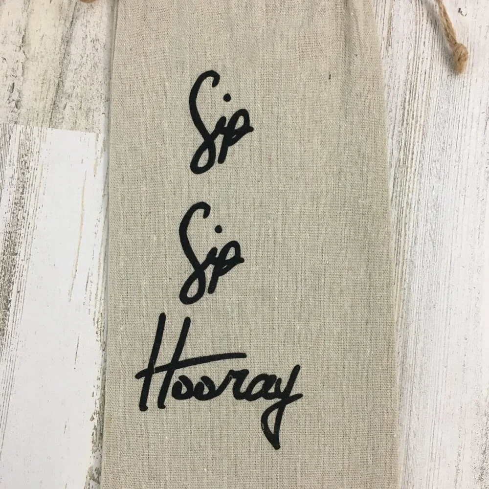Sip Sip Hooray Wine Bag Gift Bag Housewarming Birthday Party Canvas Fabric